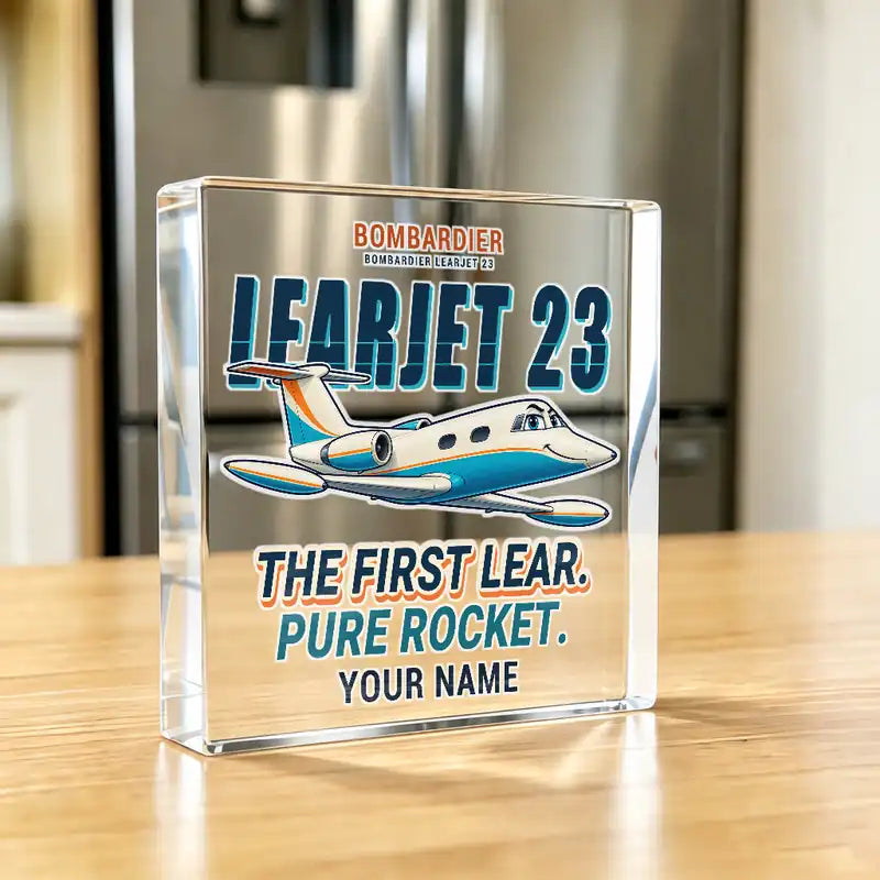 Bombardier Learjet 23 - Crystal Ornament - Cartoon + Name - Kitchen