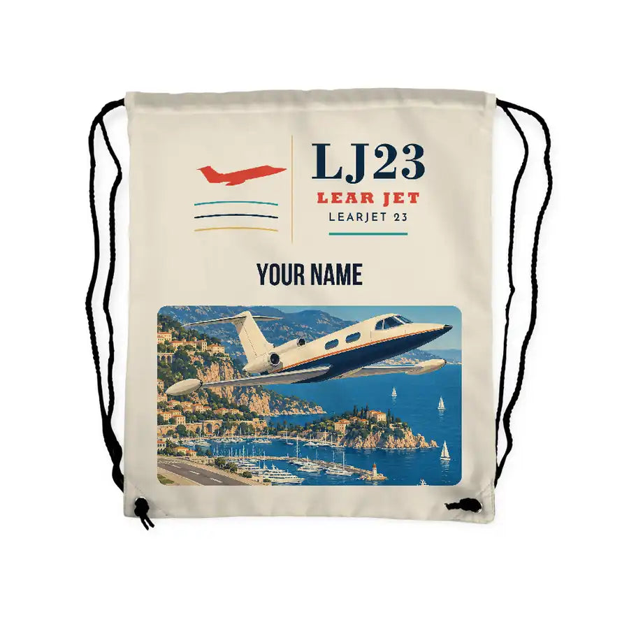Bombardier Learjet 23 - Drawstring Bag - Classic + Name - Beige