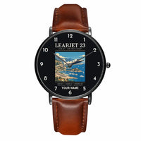 Thumbnail for Bombardier Learjet 23 - Poster + Name - Slim Leather - Black and Brown Leather Strap
