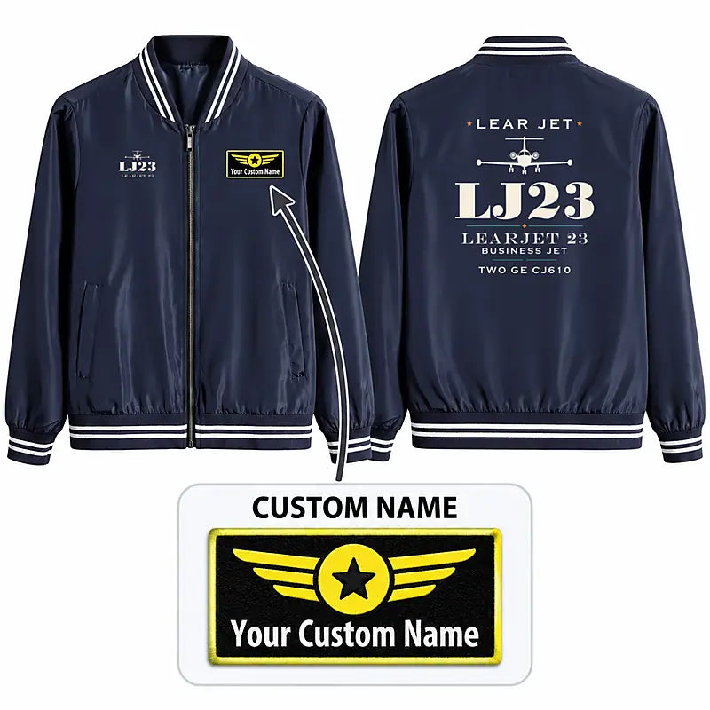 Bombardier Learjet 23 Stylish Jackets - Baseball Collar - Heritage + Name - Navy Blue