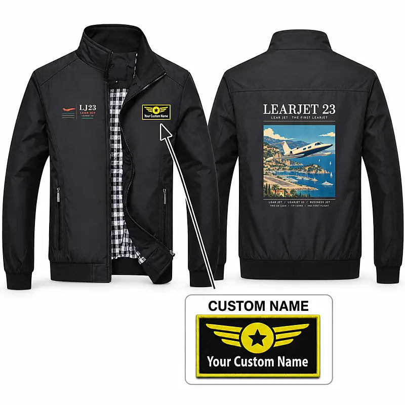 Bombardier Learjet 23 Stylish Jackets - Stand Collar - Poster + Name - Black