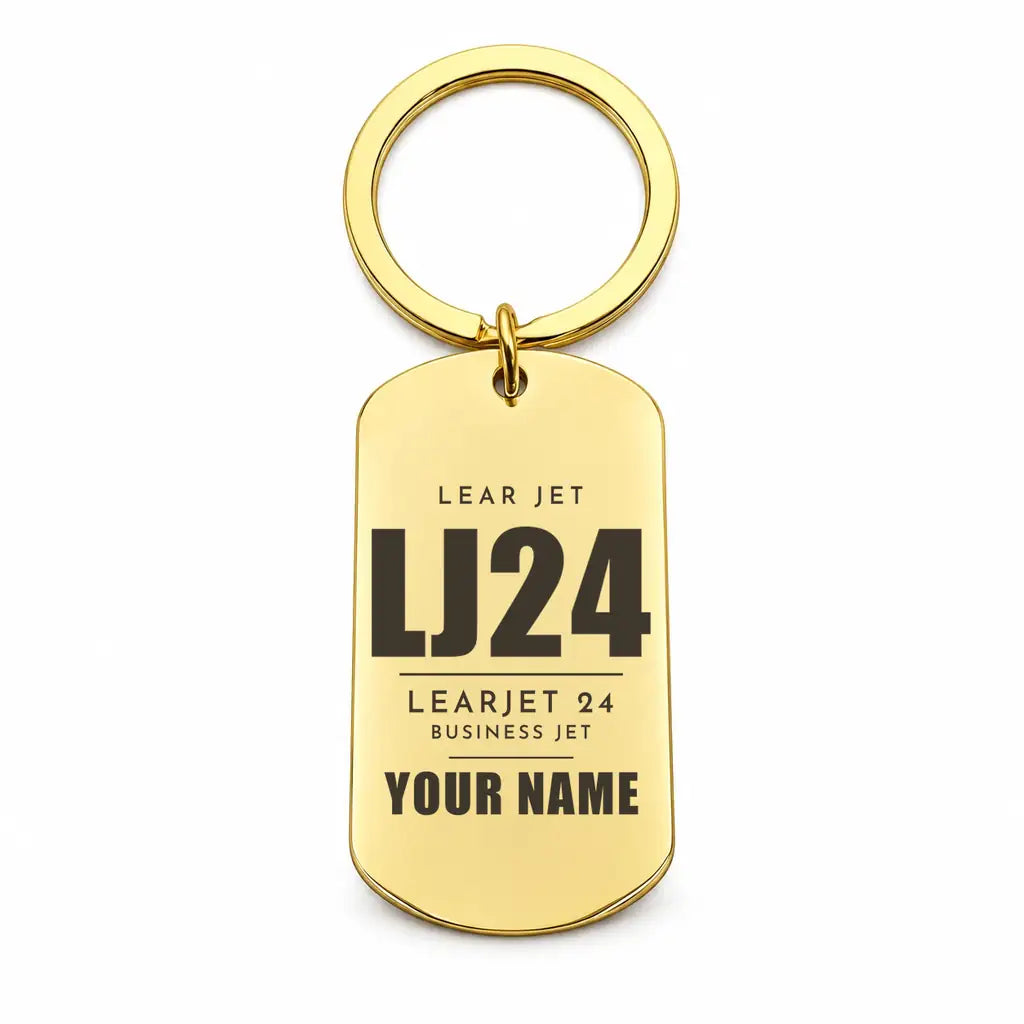 Bombardier Learjet 24 - Key Chain - Tag + Name - Gold