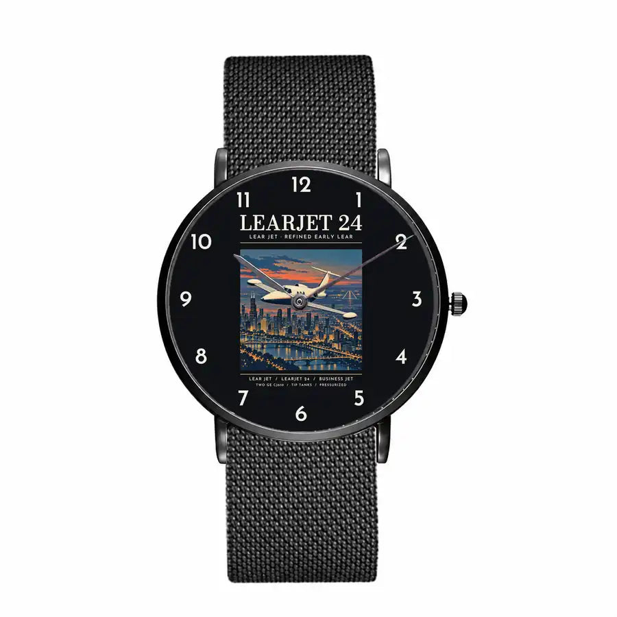 Bombardier Learjet 24 - Poster - Slim Mesh - Black and Stainless Steel Strap