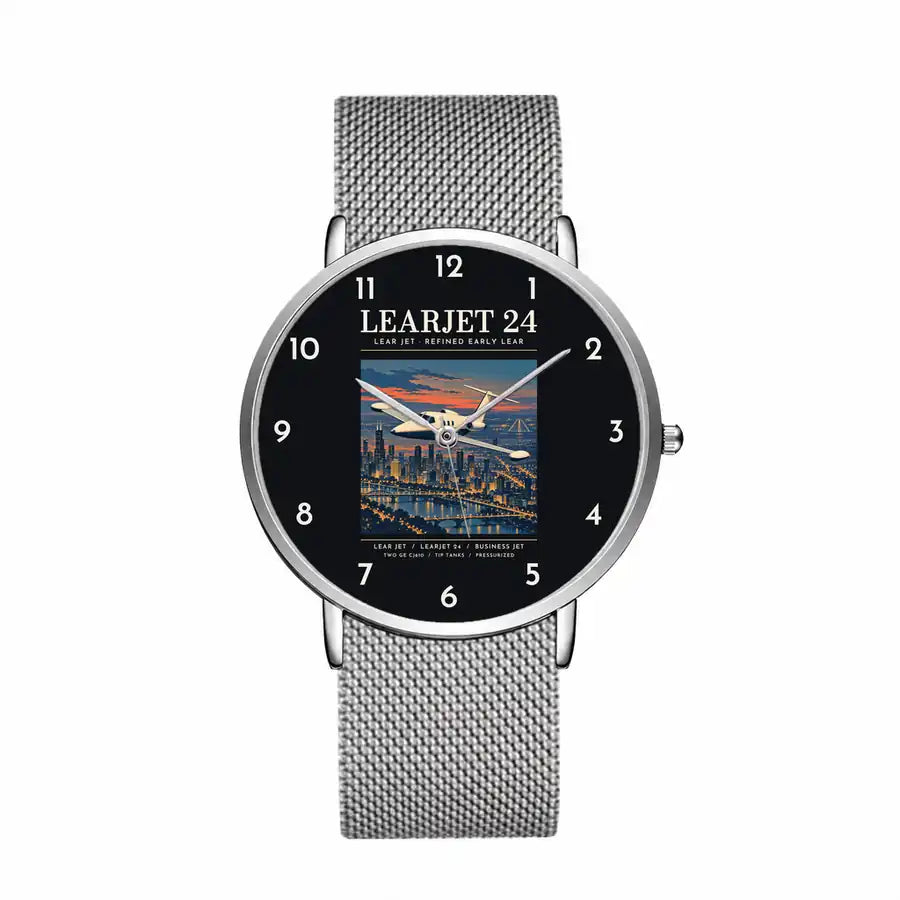 Bombardier Learjet 24 - Poster - Slim Mesh - Silver and Silver Stainless Steel Strap