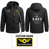 Thumbnail for Bombardier Learjet 24 Stylish Jackets - Hooded Windbreaker - Heritage + Name - Black
