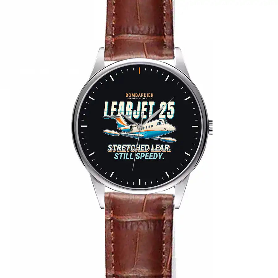 Bombardier Learjet 25 - Cartoon - Leather Strap - Striped Brown Leather Strap
