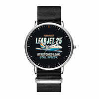 Thumbnail for Bombardier Learjet 25 - Cartoon - Slim Leather - Silver and Black Nylon Strap