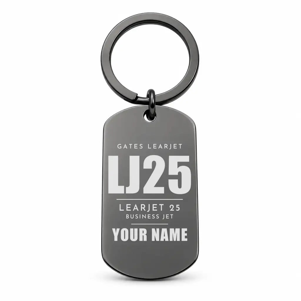 Bombardier Learjet 25 - Key Chain - Tag + Name - Black