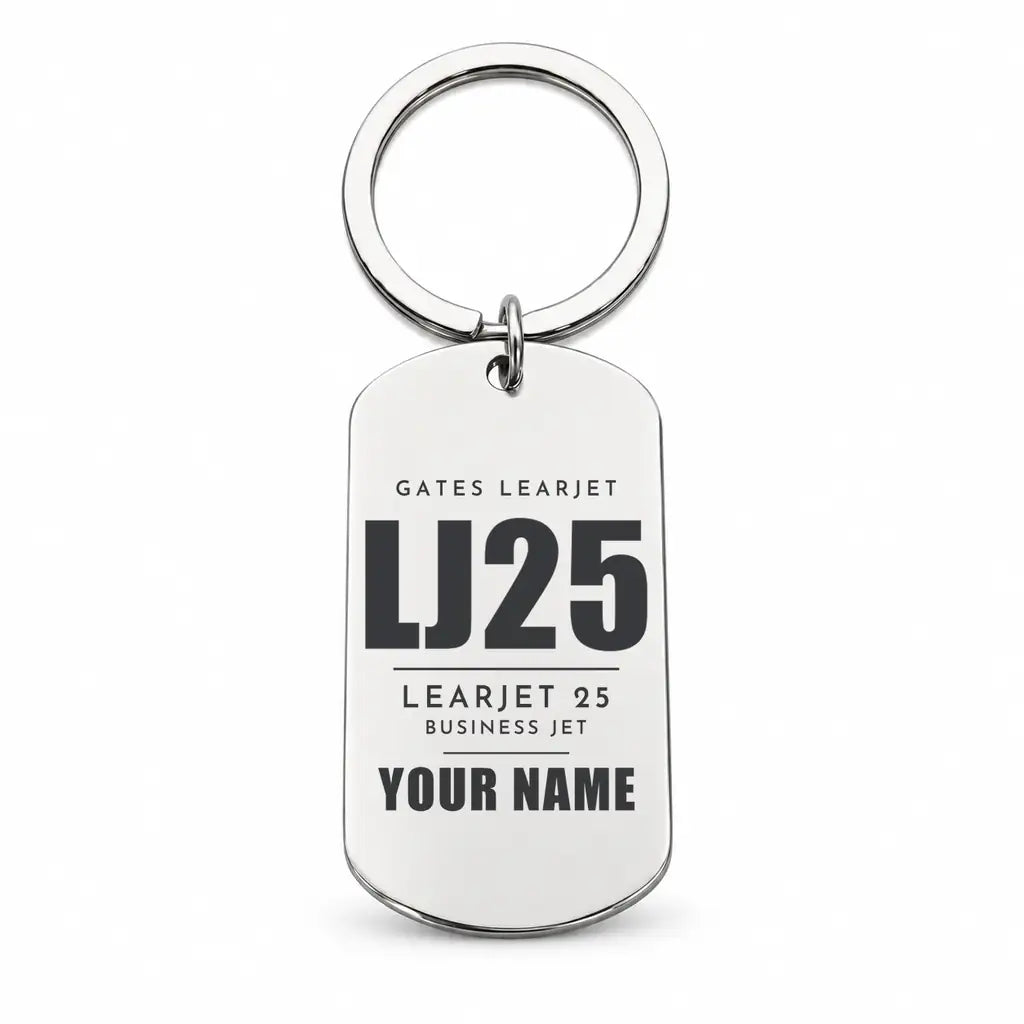 Bombardier Learjet 25 - Key Chain - Tag + Name - Silver