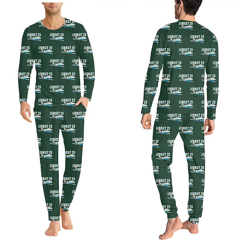 Bombardier Learjet 25 - Men Pajamas - Cartoon Pattern - Dark Green