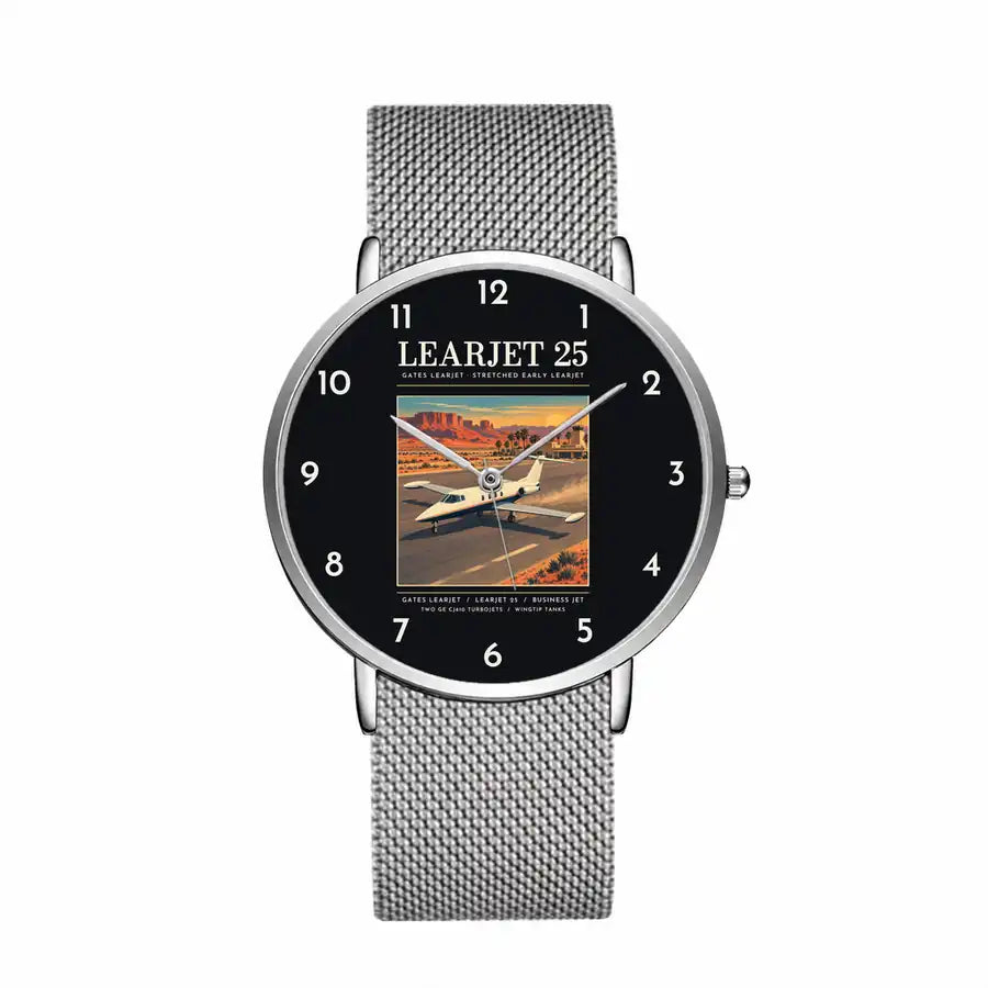 Bombardier Learjet 25 - Poster - Slim Mesh - Silver and Silver Stainless Steel Strap