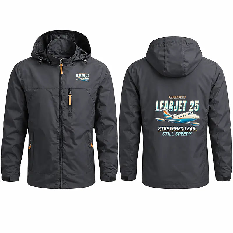 Bombardier Learjet 25 Stylish Jackets - Hooded Windbreaker - Cartoon - Charcoal