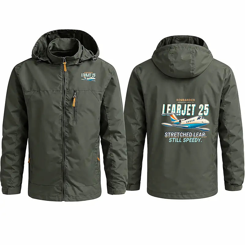 Bombardier Learjet 25 Stylish Jackets - Hooded Windbreaker - Cartoon - Olive Green