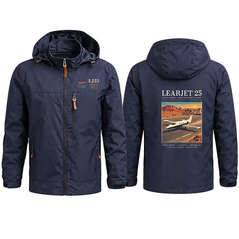 Bombardier Learjet 25 Stylish Jackets - Hooded Windbreaker - Poster - Navy Blue