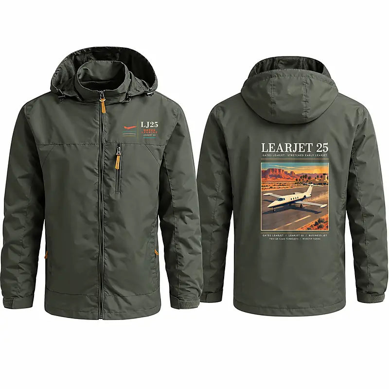 Bombardier Learjet 25 Stylish Jackets - Hooded Windbreaker - Poster - Olive Green