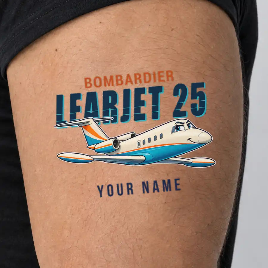 Bombardier Learjet 25 - Tattoo - Cartoon + Name - Man