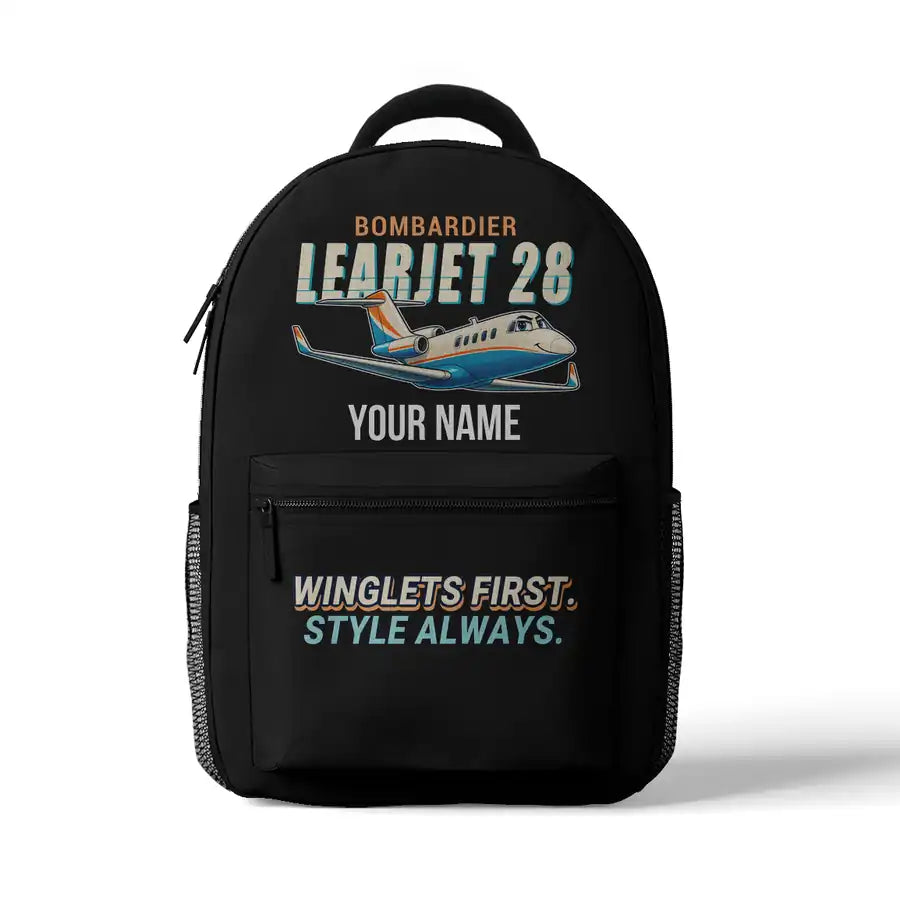 Bombardier Learjet 28 - 3D Backpack - Cartoon + Name - Black