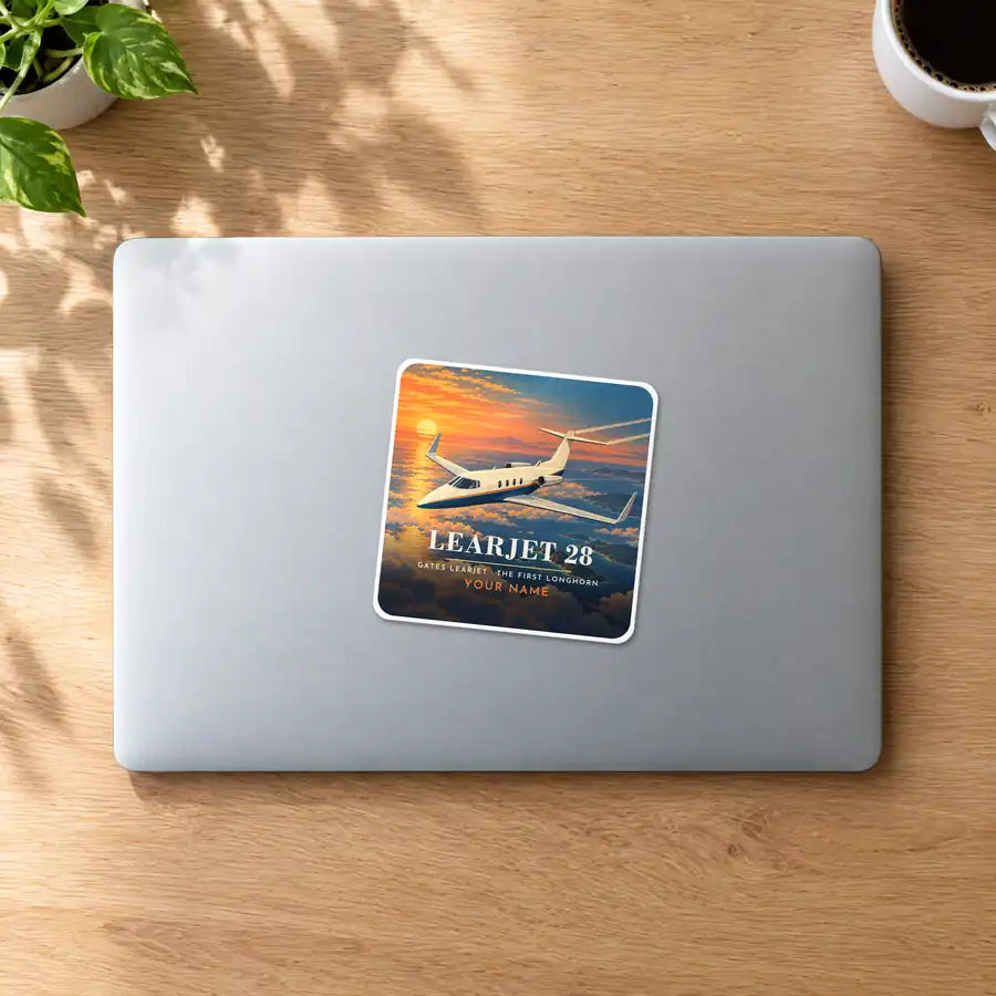 Bombardier Learjet 28 - 3D + Name - Square Sticker - MacBook