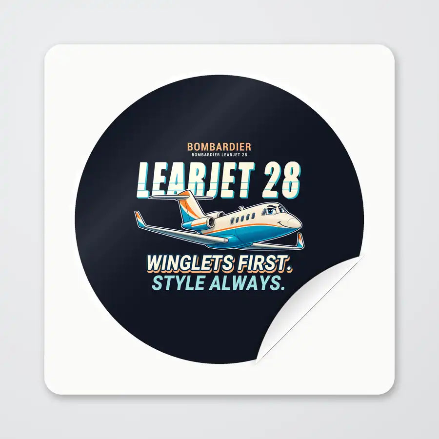 Bombardier Learjet 28 - Cartoon - Circle Sticker - Peel