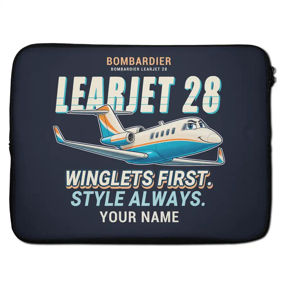 Bombardier Learjet 28 - Cartoon + Name - Laptop Sleeve