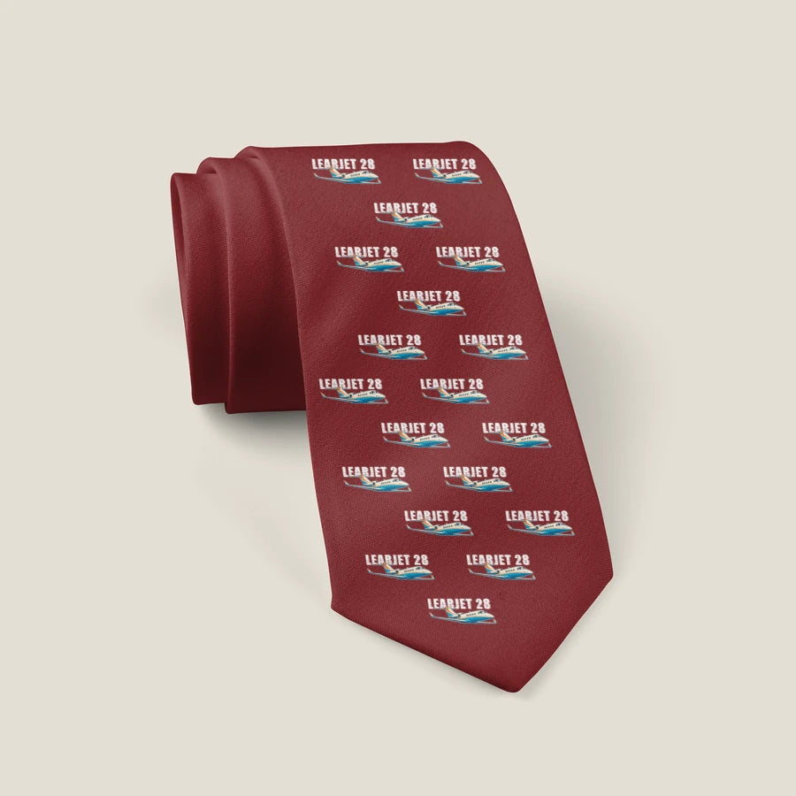 Bombardier Learjet 28 - Cartoon Pattern - Tie - Dark Red
