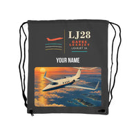 Thumbnail for Bombardier Learjet 28 - Drawstring Bag - Classic + Name - Gray