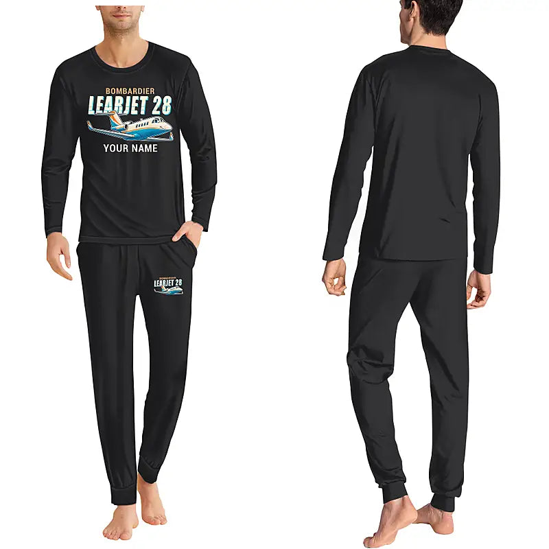 Bombardier Learjet 28 - Men Pajamas - Cartoon Chest + Name - Black