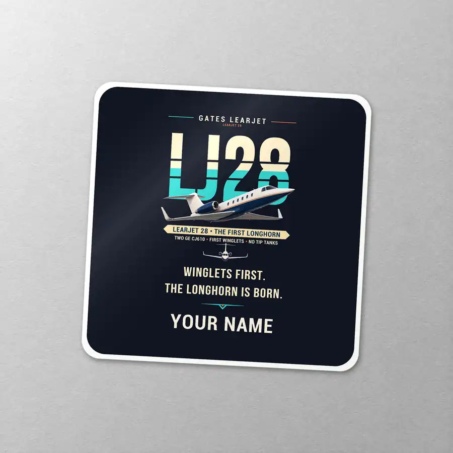 Bombardier Learjet 28 - Original + Name - Square Sticker - Close-up