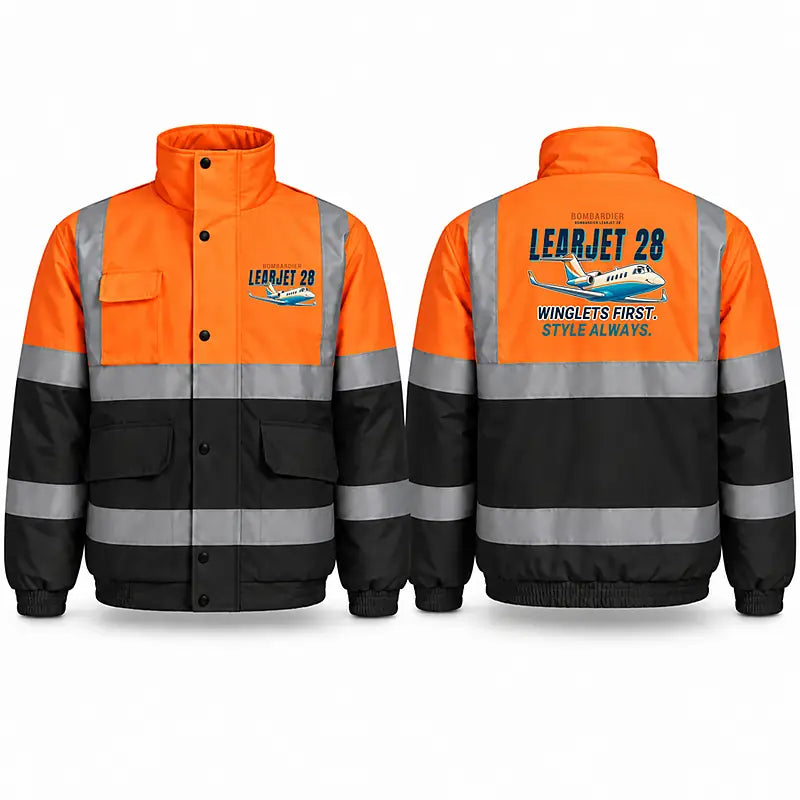 Bombardier Learjet 28 Reflective Winter Jackets - Cartoon - Orange & Navy
