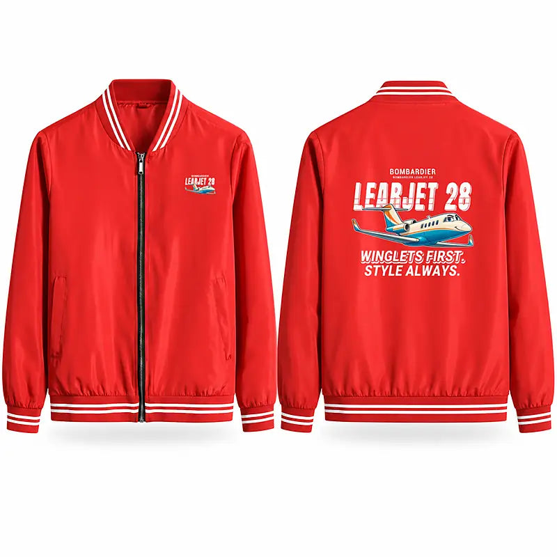 Bombardier Learjet 28 Stylish Jackets - Baseball Collar - Cartoon - Red