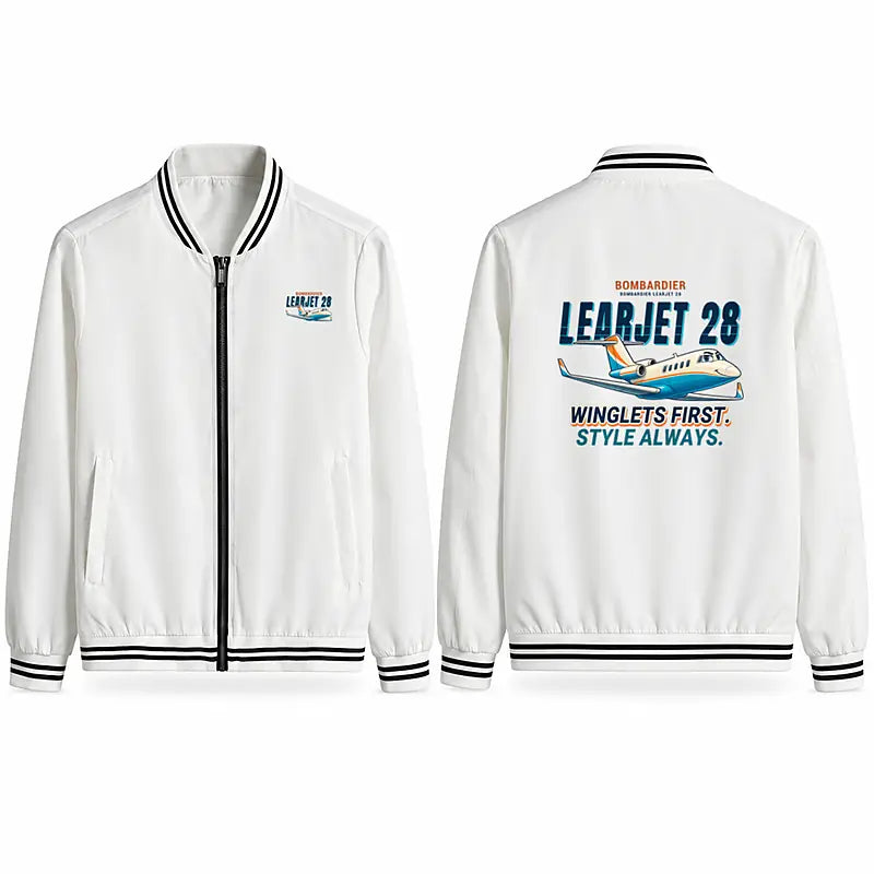 Bombardier Learjet 28 Stylish Jackets - Baseball Collar - Cartoon - White