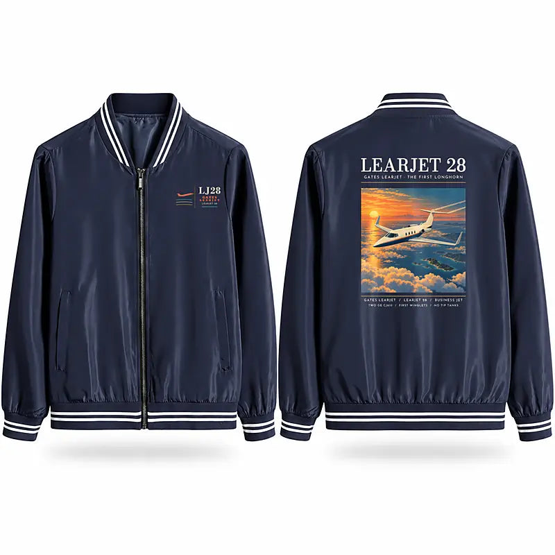 Bombardier Learjet 28 Stylish Jackets - Baseball Collar - Poster - Navy Blue