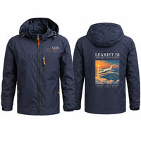 Thumbnail for Bombardier Learjet 28 Stylish Jackets - Hooded Windbreaker - Poster - Navy Blue
