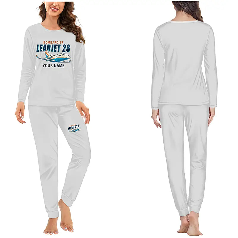 Bombardier Learjet 28 - Women Pajamas - Cartoon Chest + Name - Light Gray