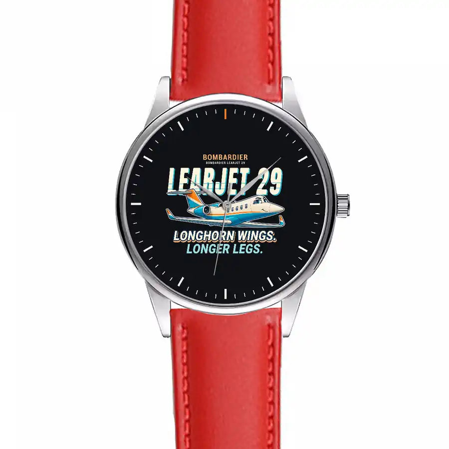 Bombardier Learjet 29 - Cartoon - Leather Strap - Red Leather Strap