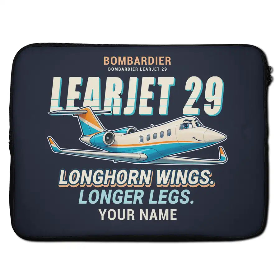 Bombardier Learjet 29 - Cartoon + Name - Laptop Sleeve