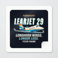 Thumbnail for Bombardier Learjet 29 - Cartoon + Name - Square Sticker - Peel