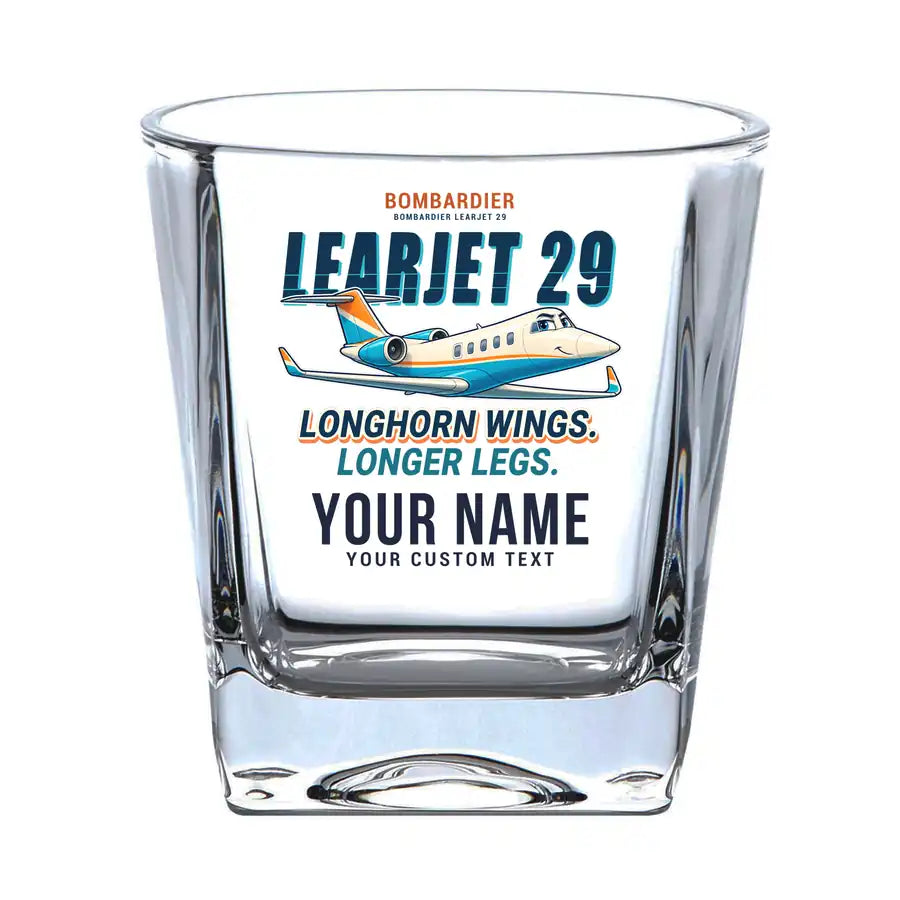 Bombardier Learjet 29 - Cartoon + Name - Whiskey Glass
