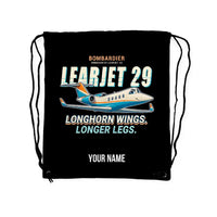 Thumbnail for Bombardier Learjet 29 - Drawstring Bag - Cartoon + Name - Black