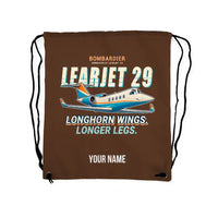 Thumbnail for Bombardier Learjet 29 - Drawstring Bag - Cartoon + Name - Brown