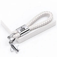 Thumbnail for Bombardier Learjet 29 - Leather Key Chain - Braided Leather - Heritage - White