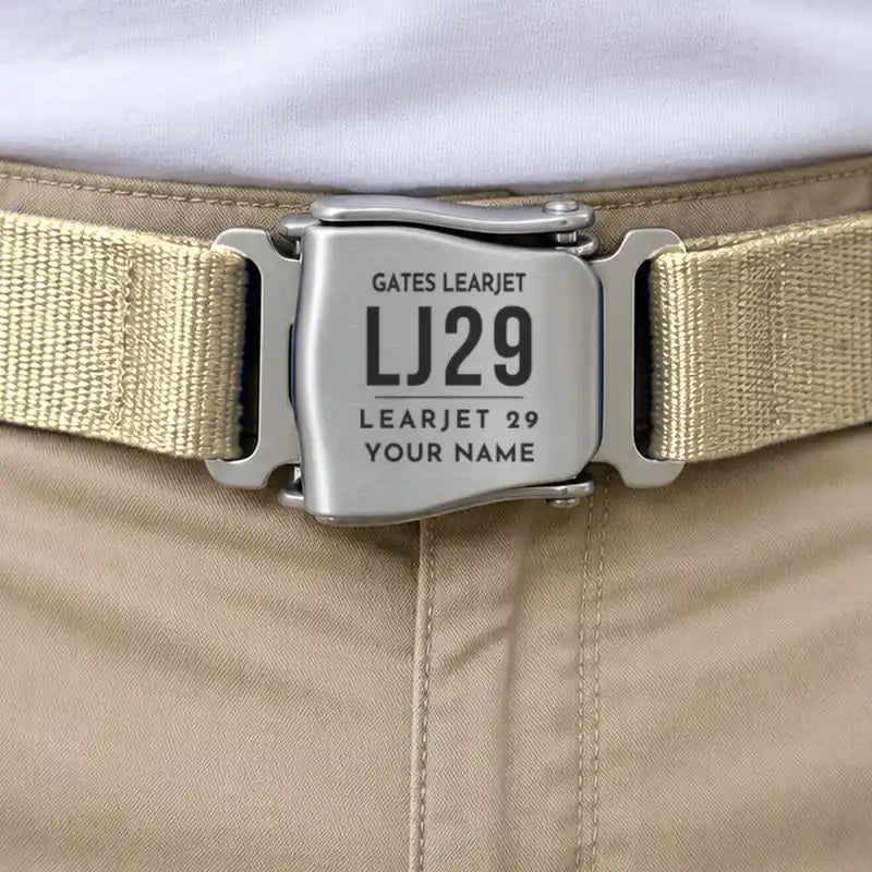 Bombardier Learjet 29 - Seat Belt - Tag + Name - Beige