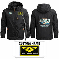 Thumbnail for Bombardier Learjet 29 Stylish Jackets - Hooded Windbreaker - Cartoon + Name - Black