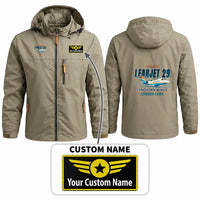 Thumbnail for Bombardier Learjet 29 Stylish Jackets - Hooded Windbreaker - Cartoon + Name - Khaki