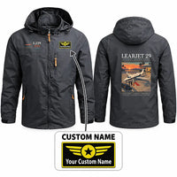 Thumbnail for Bombardier Learjet 29 Stylish Jackets - Hooded Windbreaker - Poster + Name - Charcoal
