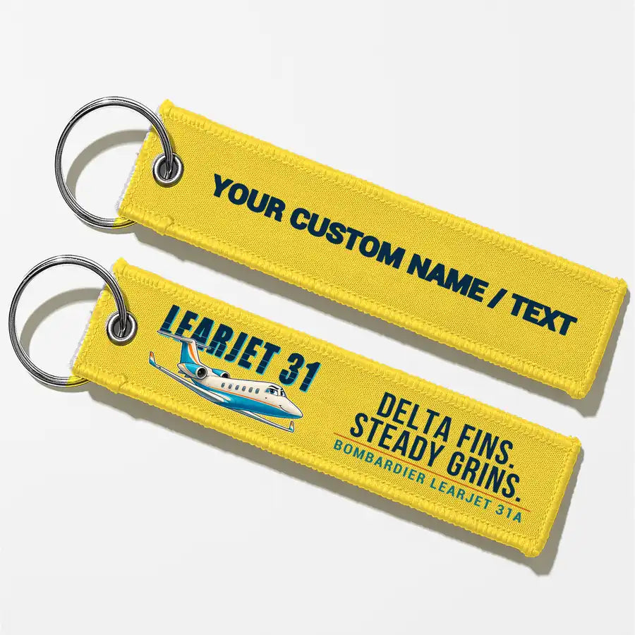Bombardier Learjet 31A Aviator Key Chains - Yellow - Cartoon - Personalized