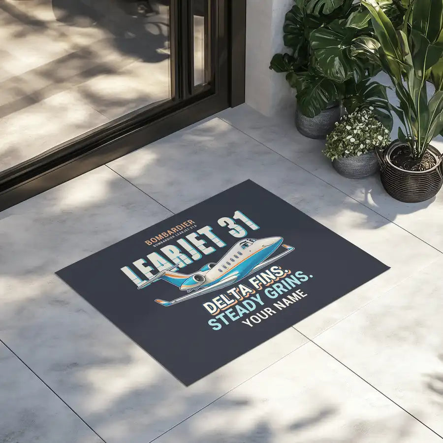 Bombardier Learjet 31A - Cartoon + Name - Door Mat