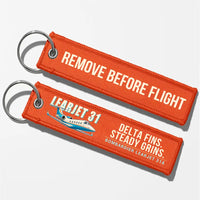 Thumbnail for Bombardier Learjet 31A Aviator Key Chains - Orange - Cartoon - Remove Before Flight