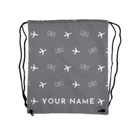 Thumbnail for Bombardier Learjet 31A - Drawstring Bag - 3D Pattern + Name - Gray