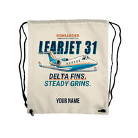 Thumbnail for Bombardier Learjet 31A - Drawstring Bag - Cartoon + Name - Beige